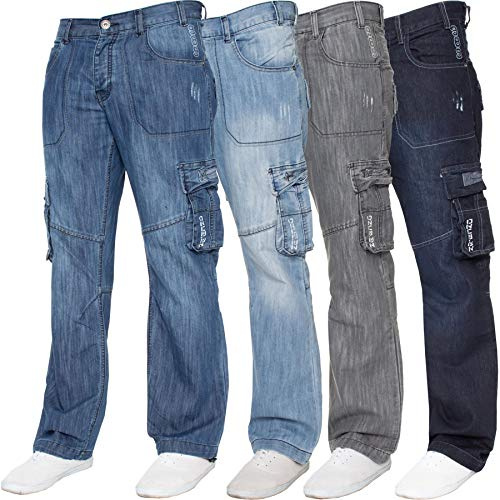 Enzo Jean Cargo de Combat pour Homme Pantalon Décontracté Travail Denim Toutes les Tailles de Tour de Taille, bleu clair, 32W / 30L