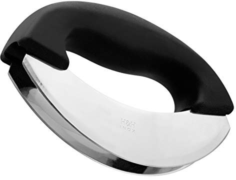 H&H Mezzaluna Doppia Lama, Acciaio Inox, Nero, 15x9.5 cm