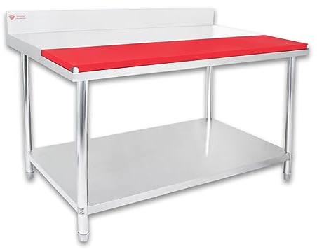 Beeketal 'BAZ150a' Gastro Edelstahl Arbeitstisch 150 x 80 cm mit PE Schneidbrett und Aufkantung, Tisch bis 140 kg belastbar, Küchentisch mit Ablagefläche und justierbaren Füßen (Montage nötig)