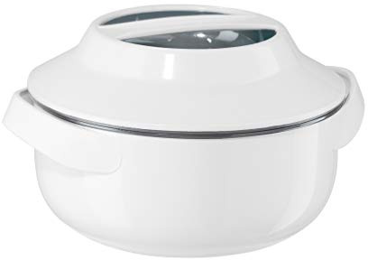 Oggi White 1.5qt Microwaveable Insulated Serving Bowl - Double Wall Food Container with Stainless Steel Liner, Great for Picnics & Parties