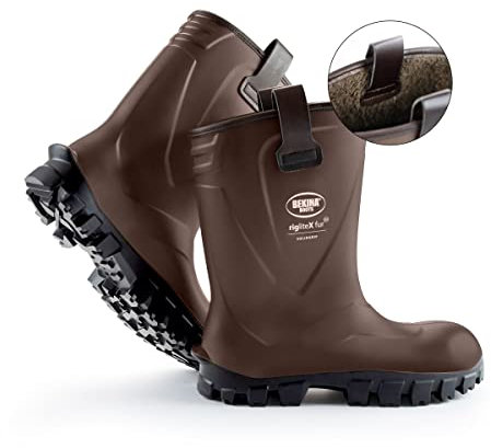Men Safety Wellington Rigger Boots: Steel Toe Cap, Half-Height, Midsole Protection, Pull on Loops, Kick Off spur, Waterproof, SRC Sole, Dry and Warm feet, Inner Lining, Brown, Size 14 Mens Size