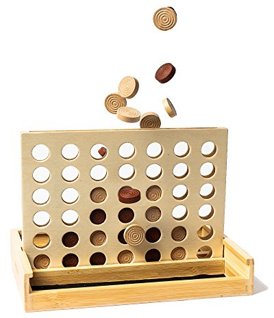 pandoo neues Bambus Spiel - 4 Gewinnt - Vier Gewinnt - Gesellschafts-Spiel für 2 Personen - Super auch als Geschenk geeignet