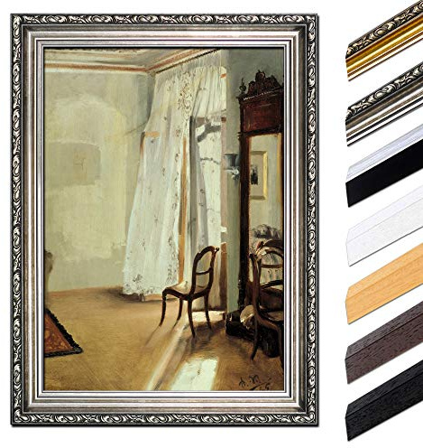 Bilderdepot24 Bild mit Rahmen - Adolph von Menzel Das Balkonzimmer 60x80 cm - Gerahmtes Leinwandbild Alte Meister - Antiker Rahmen Silber Barock, Klassisch