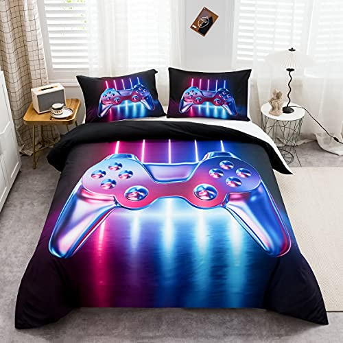 Loussiesd Gamepad Bettwäsche-Set Jungen Teenager 135x200cm Modern Game Bettbezug, Videospiel Betten für Kinder Mädchen, Neuheit Gradient Action Buttons Dekor Mikrofaser Bettwäsche