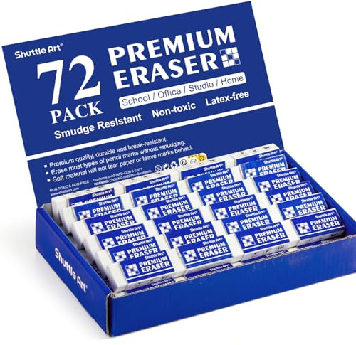 Erasers, Shuttle Art 72 Pack Premium Erasers Bulk, White Eraser Classroom Set for Kids Teachers as School and Office Supplies