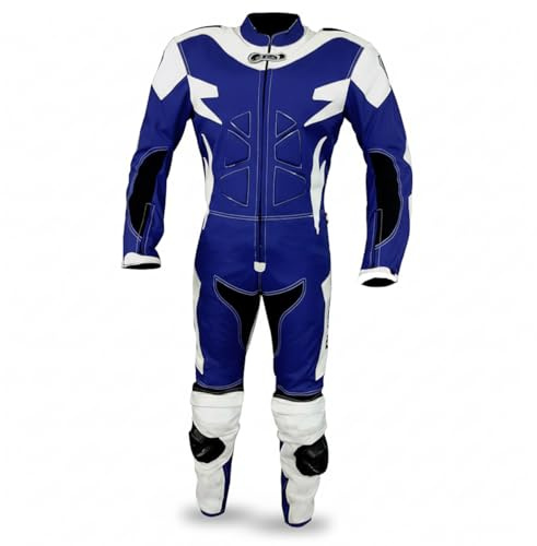 BI ESSE - MOTO overall i läder och tyg, perfekt för gata, långa resor, touring, pitbike, komplett med puckel och certifierade styva skydd (blå/vit, XXL)