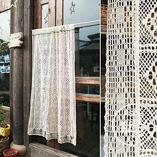 YXW Scheibengardine Shabby Chic Lace Bistrogardine, transparente Boho rustikale Küche Kurzvorhang, Baumwolle gehäkelte Blumen Halbvorhänge, 1 Panel (55 × 50 cm)
