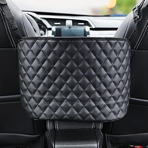 DOULEIN Aufbewahrungstasche Zwischen Autositzen, Auto Handtaschenhalter Car Net Pocket Handtaschenhalter Autositztasche Leder Lederhandtaschenhalter Autotaschen-Schwarz