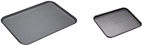 MasterClass Hard Anodised Aluminium Baking Tray, Oven Tin with Teflon, Non Stick Coating, 42 x 31 cm, Black & Baking Tray, Non-Stick Oven Tray for Baking and Roasting, Carbon Steel, 24 x 18cm, Grey