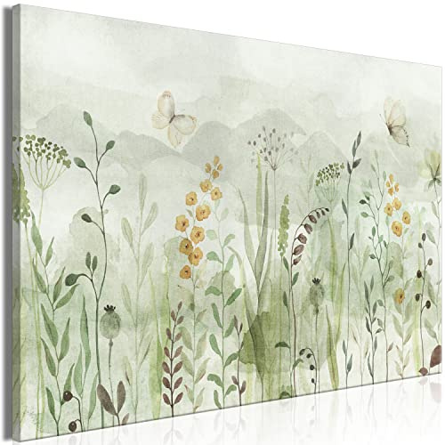 B&D XXL - Wandbilder XXL Wiese 120x80 cm Leinwandbild 1 tlg Kunstdruck modern Wanbilder XXL Wanddekoration Design Wand Bild - Blumen Gras Botanik bunt wie gemalt b-C-1036-b-a