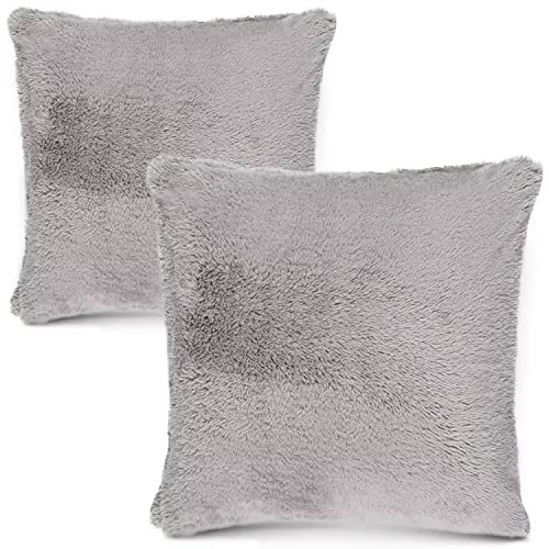 konsimo SITI Kissenbezug 45x45 cm – Fellkissen – Kissen Flauschig - Dekokissen für Wohnzimmer Schlafzimmers - 100% Polyester – Plüschkissen – Kissenbezüge – Dunkelgrau