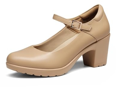 DREAM PAIRS Women's Block Heel Round Toe Pumps | Round toe, Ankle strap, Workwear Essential, Breathable, Comfortable Lining, Block heel, TPR outsole