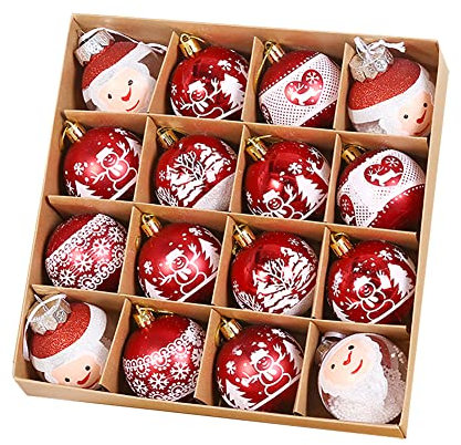 16 Stk Christbaumkugeln 6cm Kunststoff Weihnachtskugeln Christbaumschmuck Set Christbaumkugeln Weihnachtsbaumschmuck Weihnachtsdeko Bruchsicher zum Aufhängen für Weihnachten Innen, Außen Rot Gold