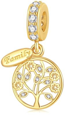 PHCLASY Golden Family Tree Charms compatible avec bracelet et collier pendentif en argent 925 sterling bijoux d'été femmes perles charme, cadeau d'anniversaire