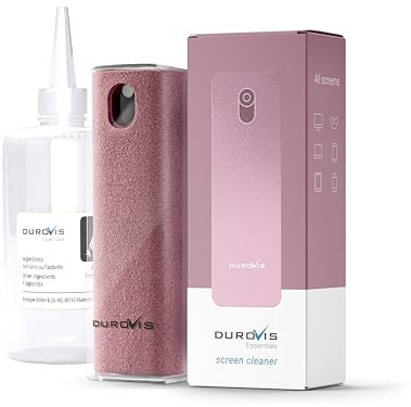 Displayrengörare Durovis Essentials, skärmrengörare med mikrofiberduk inklusive 80 ml glasrengöring utan alkohol för bil/smartphone/laptop/surfplatta (rosa)