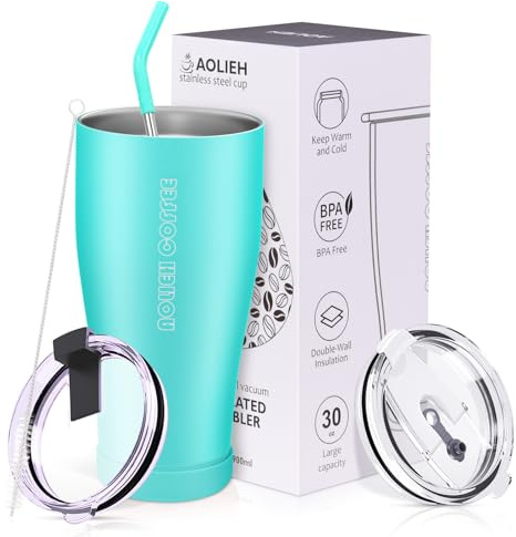 Aolieh Tumbler 30 OZ/850ML, Insulated Coffee Cup with Lid and Straw, Double Walled Vacuum Stainless Steel Mug, Reusable Travel Flask for Hot and Cold Drink, Ice Smoothie, BPA Free