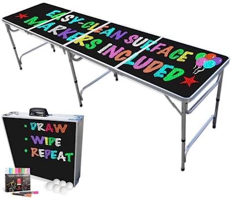 PartyTable Portable Folding Party Table w/Erasable Surface & Erasable Markers for Art, Crafts, Classroom, Birthday Parties, and More