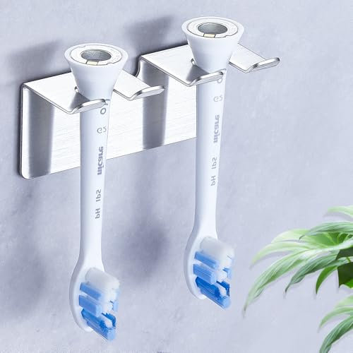 GGQ Zahnbürstenhalter, Aufsteckbürsten Halter SUS304 Edelstahl, Zahnbürstenhalter Elektrische Zahnbürste Halterung Wand Ohne Bohren, Bad Silber Zahnbürste Halter für Ersatzzahnbürsten Zahnbürstenkopf