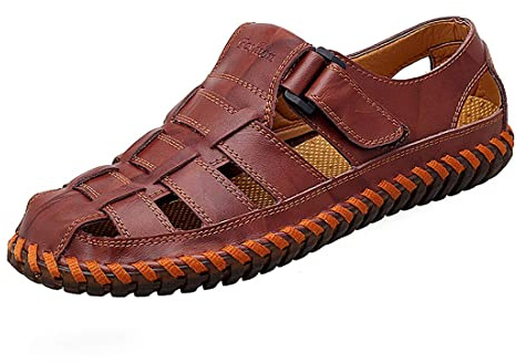 Moodeng Sandales Homme Cuir d'été Fermé Sandales de plage sportives de randonnée pour hommes
