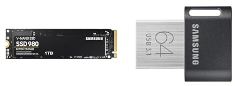 Samsung 980 NVMe M.2 SSD & FIT Plus USB-Stick Typ-A, 64 GB, 300 MB/s Lesen, 30 MB/s Schreiben, kompakter USB 3.1 Flash Drive mit Schlüsselring, Gray, MUF-64AB/APC