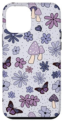 Custodia per iPhone 12 mini Lilla Fiori Farfalle e funghi Cottagecore Estetica