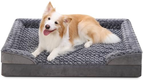 KSIIA Hundebett Grosse Hunde Orthopädisches, Bezug der Basis Armlehnen abnehmbar waschbar, Wasserdicht Innenfutter, XL-Plus Hundesofa Hundekorb erhöhte Ränder rutschfeste Unterseite, Hundecouch grau