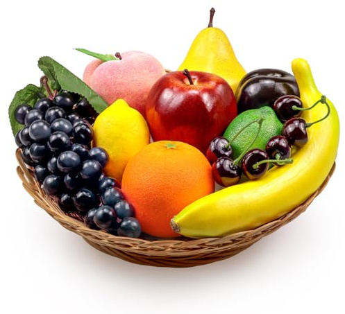 Ikosora 12 Pcs Fake Fruit Set, Artificial Fruits Set for Decoration Party, Lifelike Artificial Fruits Model Red Apples for Home Wedding Party Decoration, Lifelike Faux Fruits Decor Desk Ornament