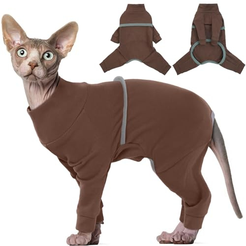 Hjyokuso Sphynx kattkläder, andningsbara mjuka katttröjor endast för katter, kattkappa med fyra ben, katt-t-shirt, varma katttröjor, kattpyjamas overall väst för Sphynx, Cornish Rex, Devon Rex