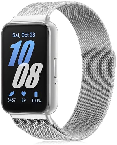 Wizvv Mesh-metallarmband för Samsung Galaxy Fit 3, rostfritt stål mesh metall klockarmband kompatibelt med Samsung Galaxy Fit 3, för kvinnor och män, 21 Millimeter, Rostfritt stål