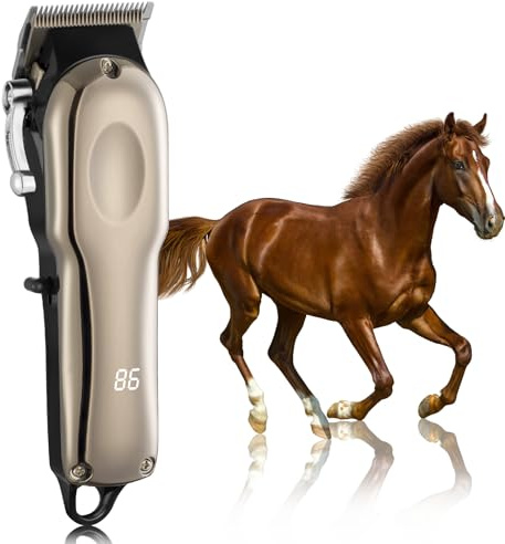 Ciphuoly Cordless Horse Clippers - 20W Rechargeable Grooming Kit with LCD Display, 4 Guide Combs & Stainless Steel Blades for Horses, Sheep & Pets