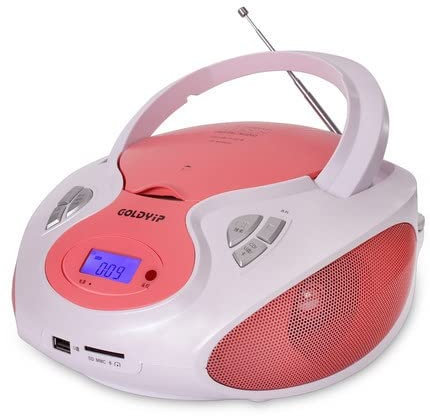 Portable Portable Top Loading CD Boombox with FM Stereo Radio | CD/CD-RW/MP3/U Disk/SD Compatible | LED Display | AUX Port Supported | Remote Control(Pink)