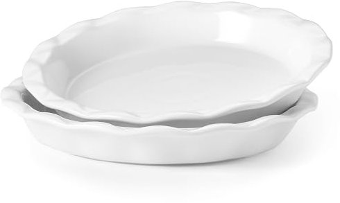 Ceramic Pie Pans for Baking, 9 Inches Pie Plate for Apple Pie, 36 Ounce Round Baking Dish, Set of 2, White