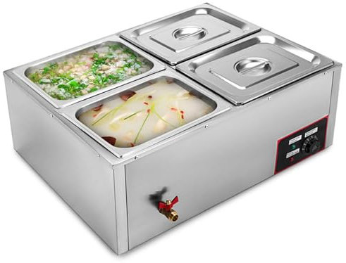 Scaldavivande Commerciale, Bagnomaria in Acciaio Inossidabile 4X4L con Regolazione 30-85℃, Vaporiera Elettrica da Tavolo da Banco 850W, profondità 6 Pollici, per Caffetteria, Feste, Matrimoni