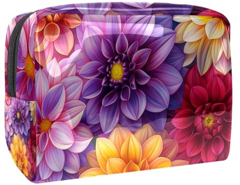 Sacs À Cosmétiques pour Femmes Fleurs De Dahlia Colorées Trousse De Maquillage Trousse De Toilette De Voyage Organisateur De Cosmétiques 18.5x7.5x13cm