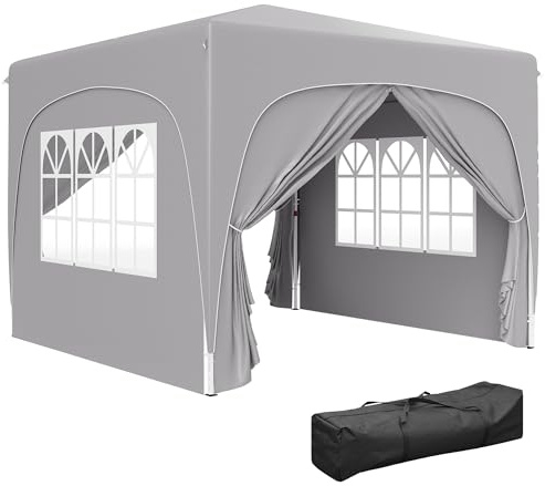 Outsunny Gazebo 3x3 m Pieghevole con Pareti a Rete Anti-UV Grigio Chiaro | Altezza Regolabile, Gazebo da Giardino Pop Up, Tende per Eventi e Tendoni, Tenda per Giardino, Feste, Campeggio