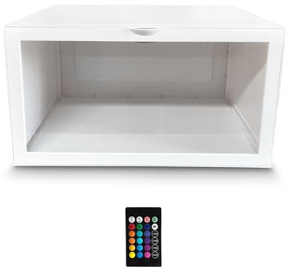 VLites Acryl Vitrine 52x30x28cm mit LED für Sammelfiguren, Modelle und Dekorationen - Klare Ausstellungsvitrine - Würfelförmige Schaukasten Display
