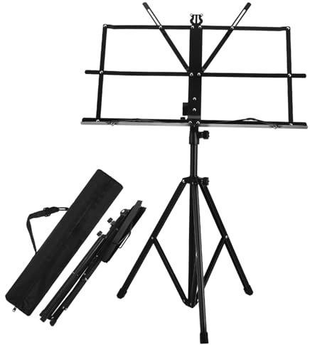 ERINGOGO Zusammenklappbarer Notenständer aus Eisen mit Höheverstellung 650-1350mm Faltbar und Vielseitig Einsetzbar für Performance und Unterricht Schwarz mit Gummi und Pp Materialien
