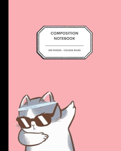 8x10 Composition Notebook - 200 College Ruled Pages - Dabbing KittyCat Notebook Journal in Peony Pink for Preteens, Teens and Adults