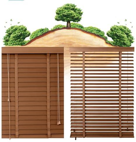 Venetian Blinds Wooden 40cm 50cm 60cm 90cm 105cm 110cm 120cm 150cm Wide Blackout Horizontal Blind With 50mm Slats, Solid Wood Venetian Blind for Indoor Windows(Brown)