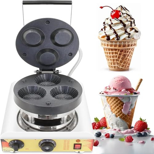Electric Waffle Cone & Egg Roll Maker, Adjustable Temperature 0-300°C, Stainless Steel with Handle, Perfect for Home & Kitchen Use