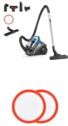 Amazon Basics Bagless Canister Vacuum Cleaner 1.7L Compact Lightweight with 3-in-1 Action Nozzle, 2 Extra Filters, 850W, for Carpet and Hard Floors, Black & Blue