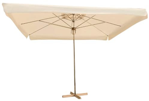 Marvin Ombrellone Zante 4x4 m con Palo Centrale in Alluminio – Telo 240 g/m² – 8 Stecche Rinforzate Base a Croce in Acciaio Per Giardino Terrazza Piscina (Palo Champagne - Telo Beige Flap)