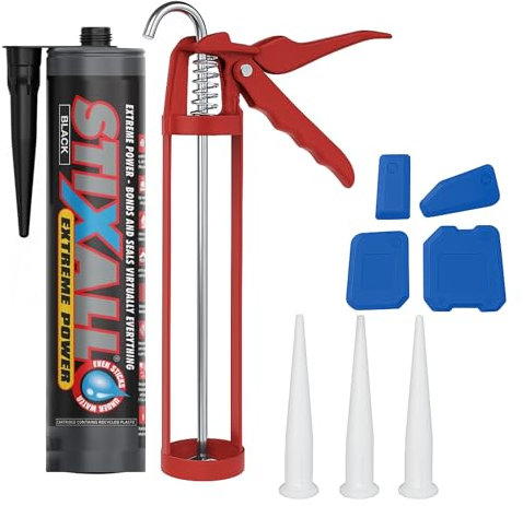 Black Silicone Sealant Kit – Heat Resistant Outdoor Waterproof Caulking Gun Set with Nozzles and Smoothing Tool