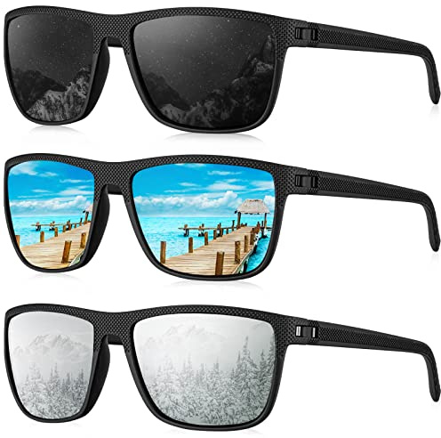 HENGOSEN Sonnenbrille Herren Polarisiert Sunglasses-Men: Sport Sonnenbrille Verspiegelt UV400 Schutz Fahren Angeln 3 PACK