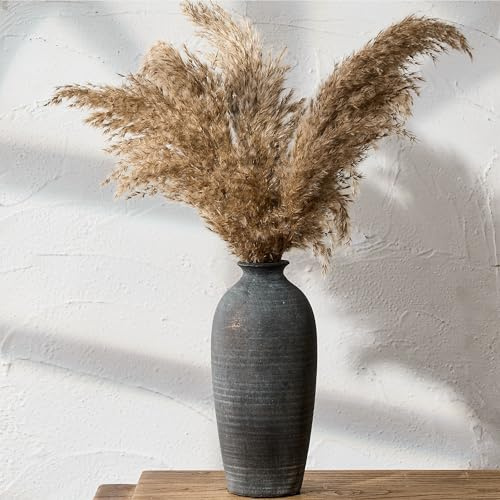 Porcer keramisk vas, svart åldrad ytdesign, rustik vas för estetisk dekoration, antik terrakotta blomvas för vardagsrum, sovrum, kök, entré, enkel bondgårdsstil