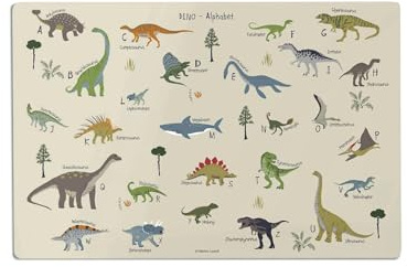 Schreibtischunterlage für Kinder – „Dinosaurier ABC“ – 60 x 40 cm – aus Premium Vinyl – Made in Germany