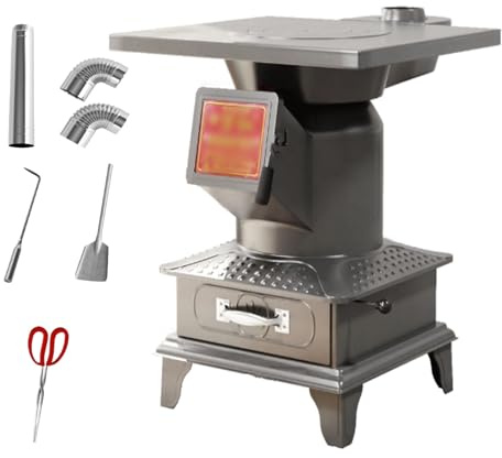 Indoor Wood Burning Stove, Heavy Duty Carbon Steel Heater & Cooking Stoves With Adjustable Rings & Chimney, Multi-fuel Home Rural Heater With Ash Drawer
