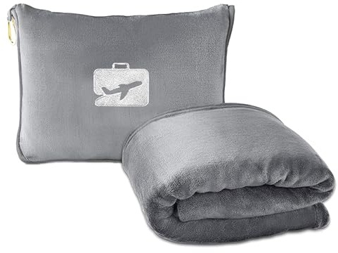 Reisedecke Kissen 2 in 1, Reisedecke und Kissen Set, Reisedeckes für Flugzeug & Auto, Reisedeckes Flugzeug, Reisedeck Ultraleicht Warm, Büro, Zuhause, Geschäftsreisen 152x127cm (Grau-A1)