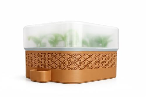 Alupedia Selbstbewässerndes Anzuchtset – 6 Pflanztöpfe mit Wasserspeicher & Feuchtigkeitskuppel – Modernes Kräuter- & Gemüse-Keimset für Fensterbank & Balkon (Caramel, 9-Topf)