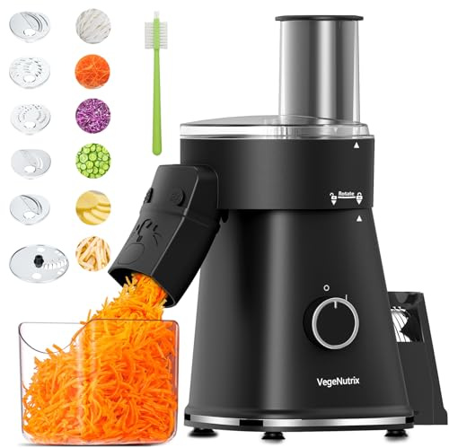 Electric Cheese Grater, Quiet Salad Shooter, 6-in-1 Electric Slicer for Home Kitchen, Built-in Storage, with Safety Lock, 6 Blades&Brush, for Zucchini, Cheese, Vegetable, Potato, Fruits